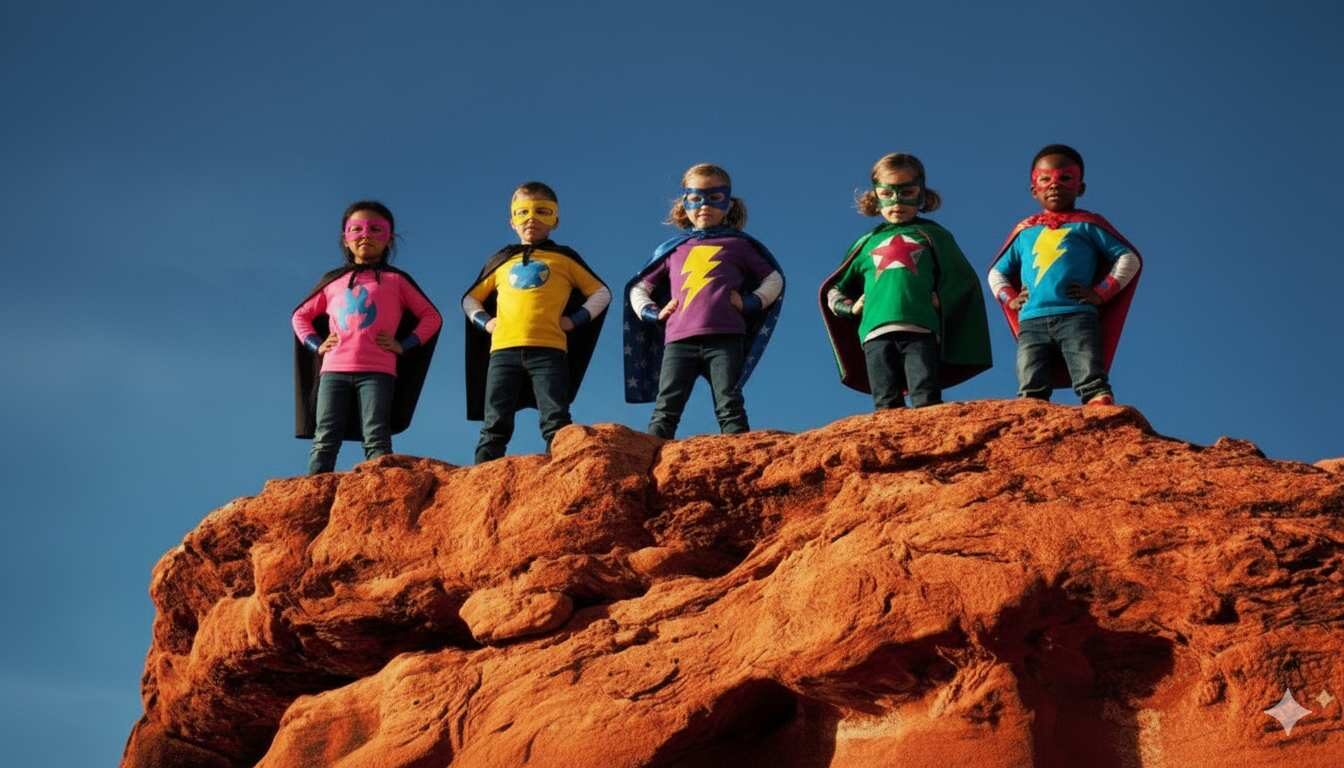 5 kinderen op een rots