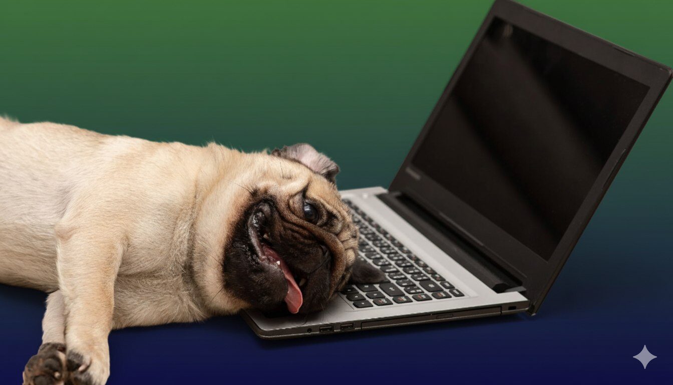 hond op laptop