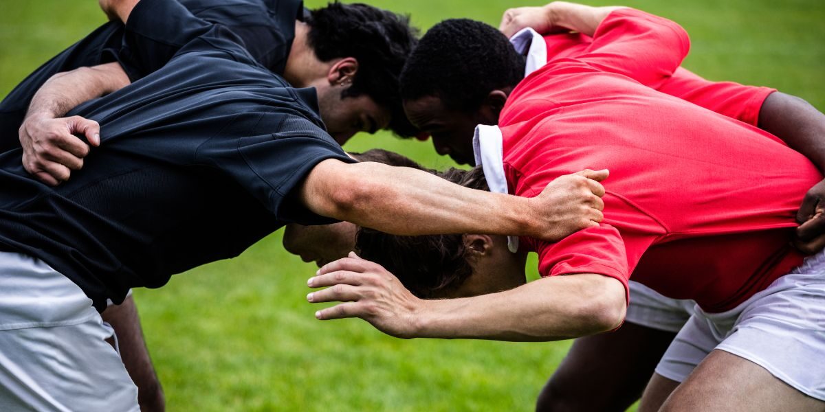 twee groepen in een rugby scrum