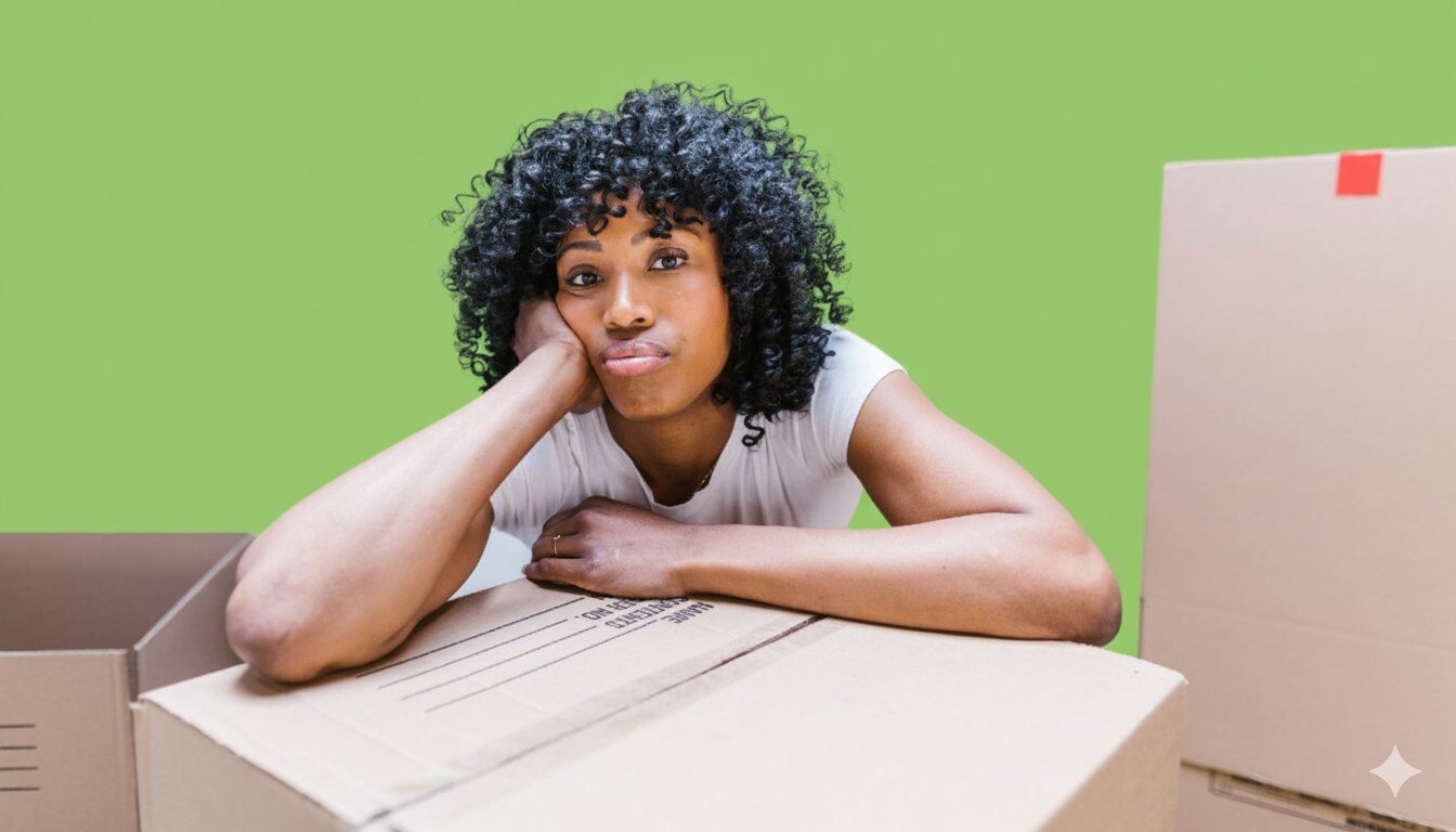 vrouw die bij verhuisdoos zit