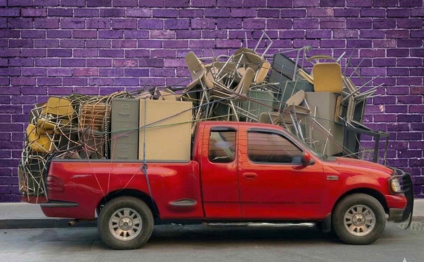 picj up truck met te veel lading