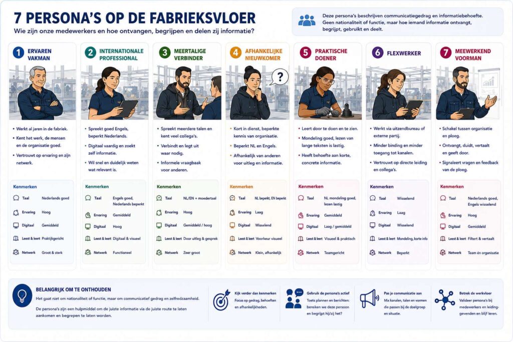 zeven hypothetische personas voor de fabrieksvloer